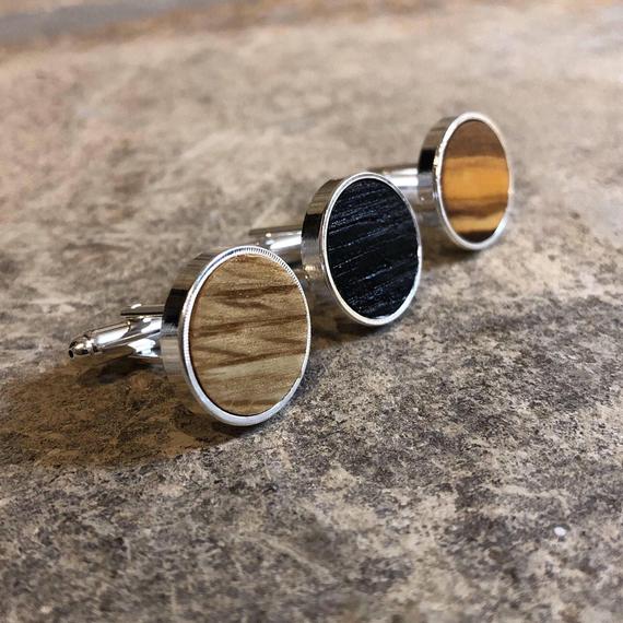 Whiskey Barrel and Olive Wood Cufflinks - Father's Day Gift, 5th anniversary, groomsmen gift, wedding cuff links, Gift for him