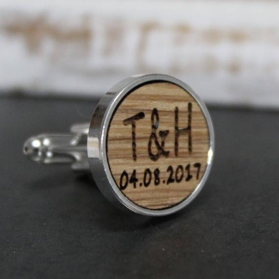 Whiskey Barrel Personalized Cufflinks - Wedding gift, gift for groom, 5th anniversary gift, personalised cufflinks, wood cuff links