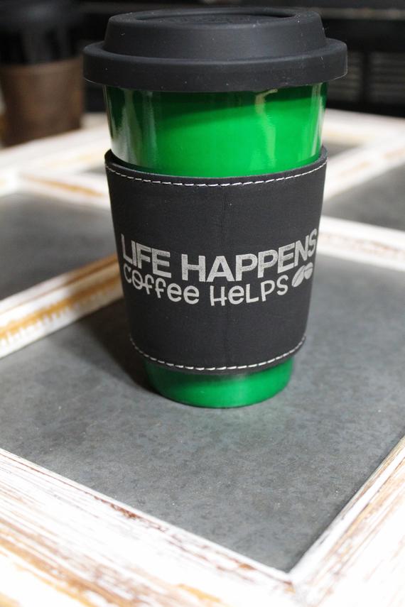 Ceramic Coffee Cup with Life Happens Coffee Helps - Coffee mug, latte mug, Mother's Day, Christmas Gift, Gift for Her, Coffee Lover Gift