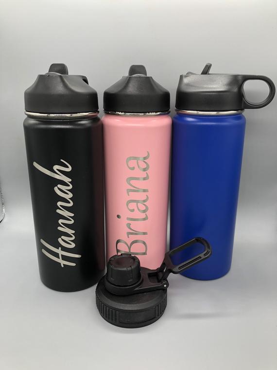 Personalized 20 ounce water bottle with flip top lid and screw on lid - fits in most car cup holders