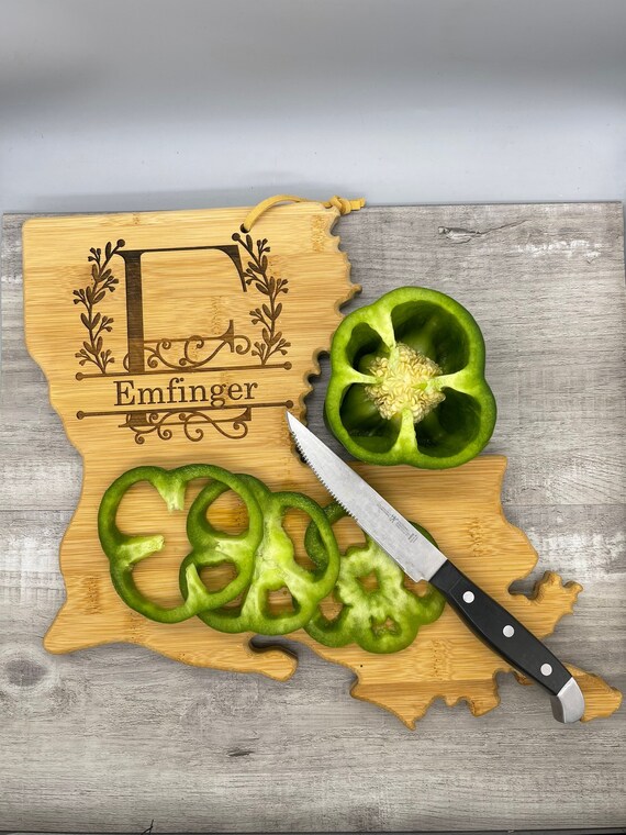 Personalized Louisiana State Shaped Cutting Board - Gift for mom, housewarming gift, mother's day, southern, monogram, gifts for couples
