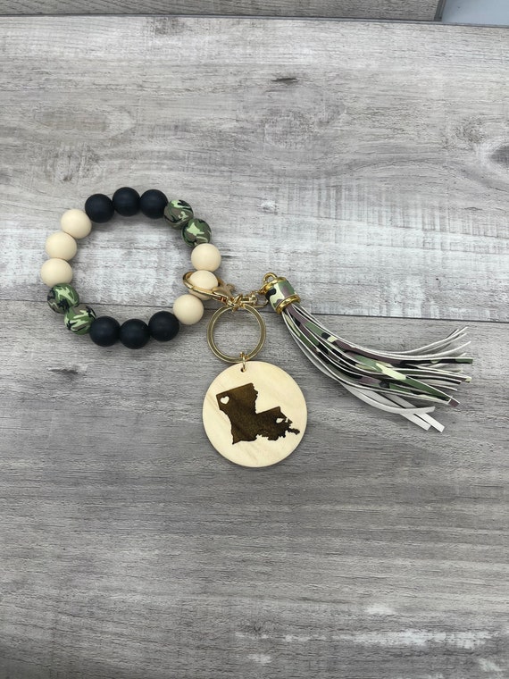 Personalized Camo Keychain Wristlet - Silicone beads