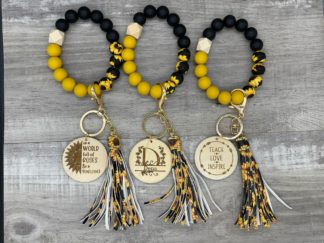 Personalized Sunflower Keychain Wristlet - Silicone beads