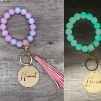 Glow in the dark personalized Keychain Wristlet - Silicone beads
