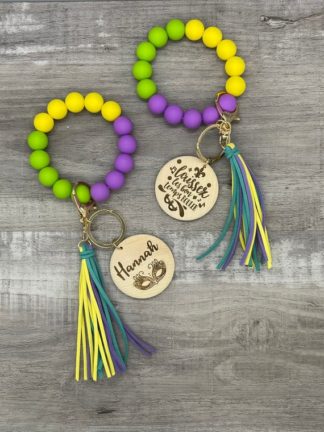 Personalized Mardi Gras Keychain Wristlet - Silicone beads